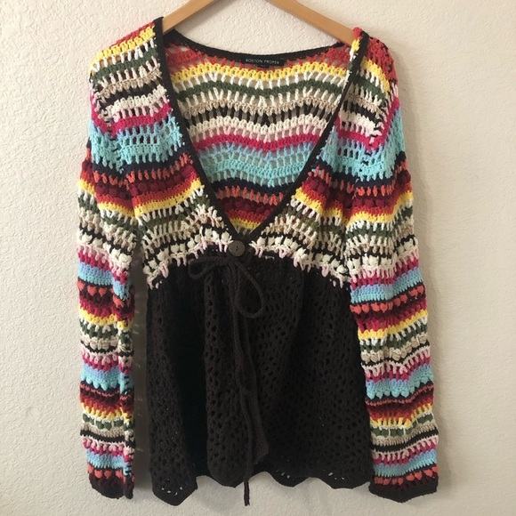 Boston Proper Crochet Knit Rainbow Baby Doll Cardigan Sweater - Size Small - Picture 1 of 9